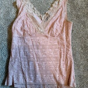 New York & Company Blush Lace V-Neck Top